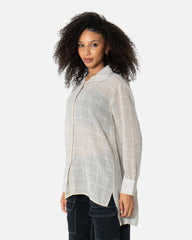 Beige Chequered - Linen Oversized Shirt Oversized Long Sleeve Shirt TheMakeovr 