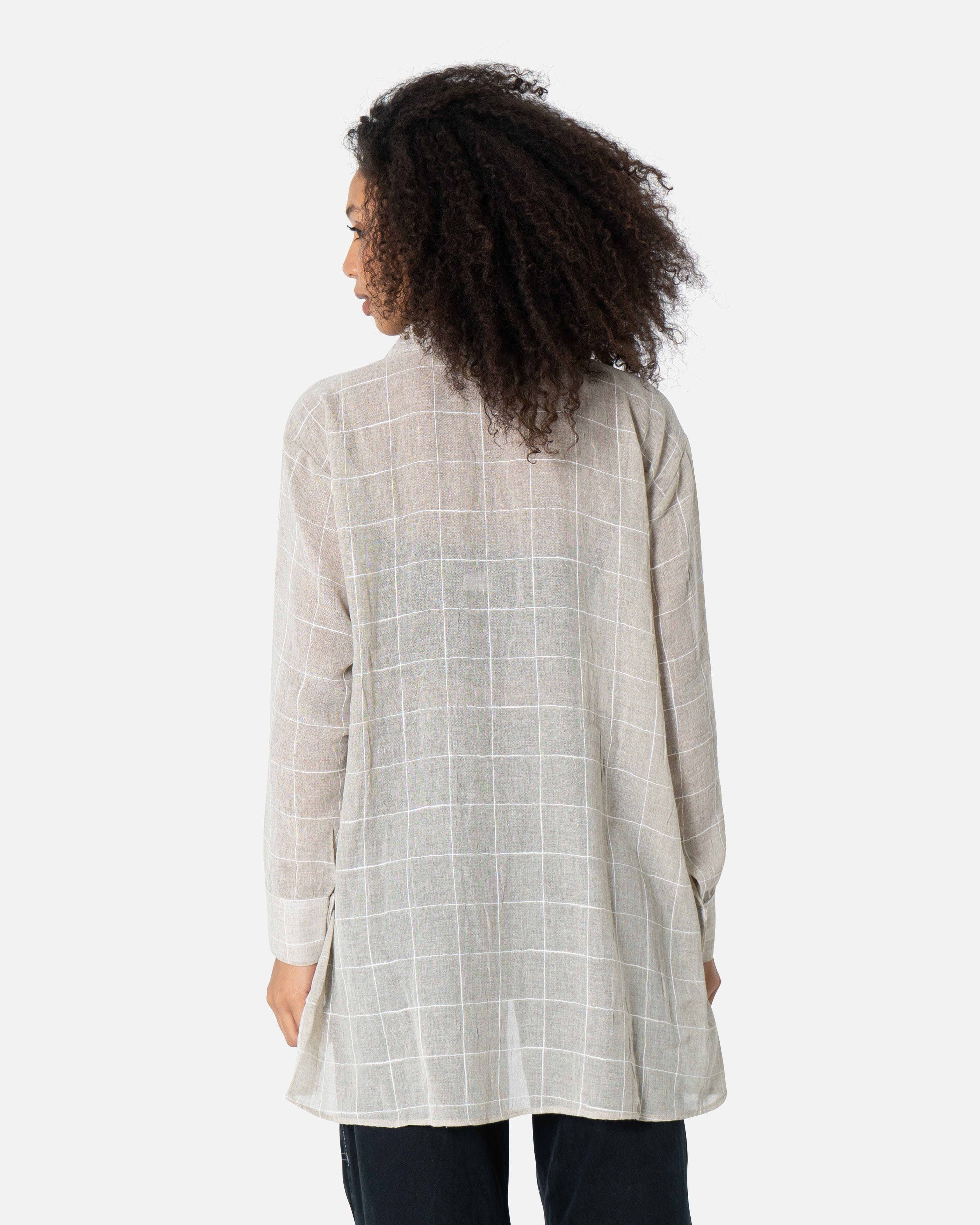 Beige Chequered - Linen Oversized Shirt Oversized Long Sleeve Shirt TheMakeovr 