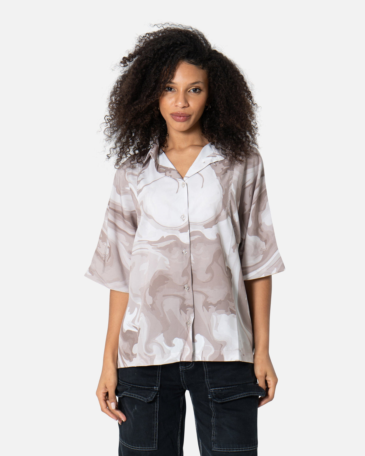 Beige Fluky - Oversized Boyfriend Shirt Boyfriend Shirt TheMakeovr 