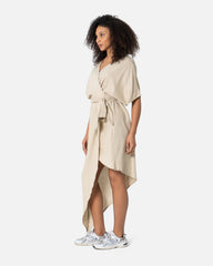 Beige - Linen Wrap Dress Dress TheMakeovr 