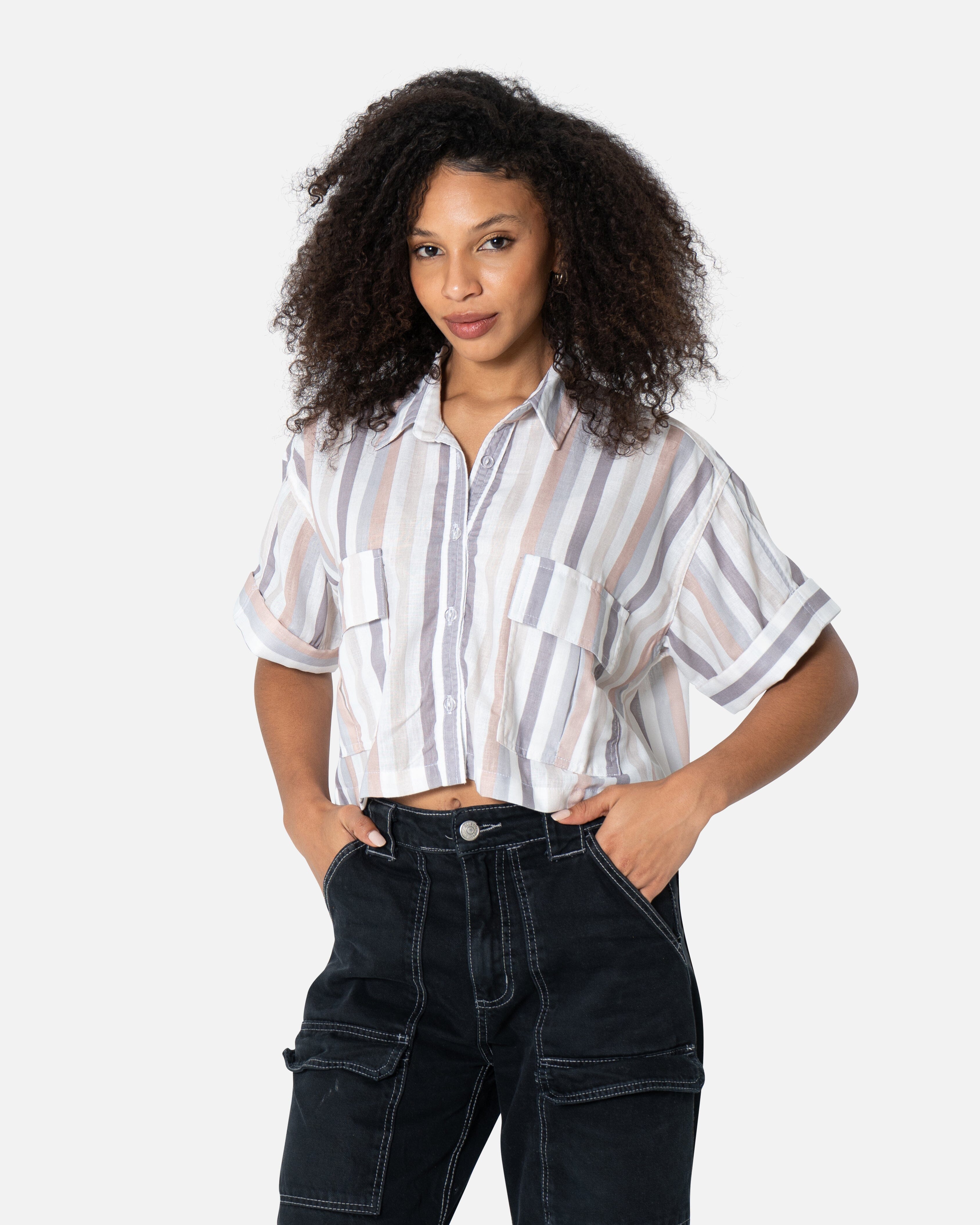 Beige Streak - Cropped Shirt Cropped Shirt TheMakeovr 