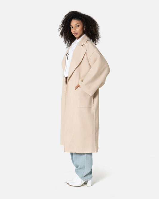 Beige - Wool Blend Coat Coat TheMakeovr 