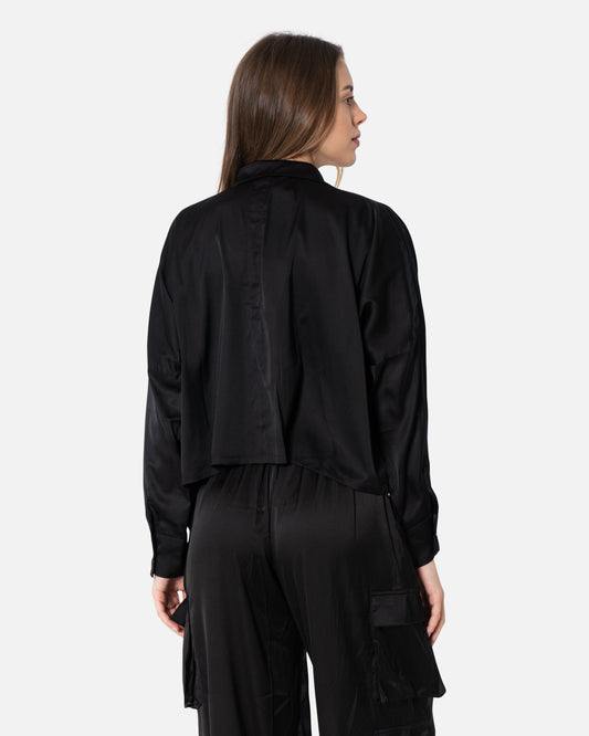 Black - Plain Satin Shirt TheMakeovr 