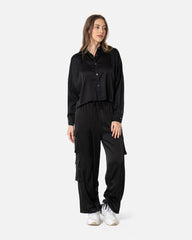 Black - Satin Cargo Pants TheMakeovr 