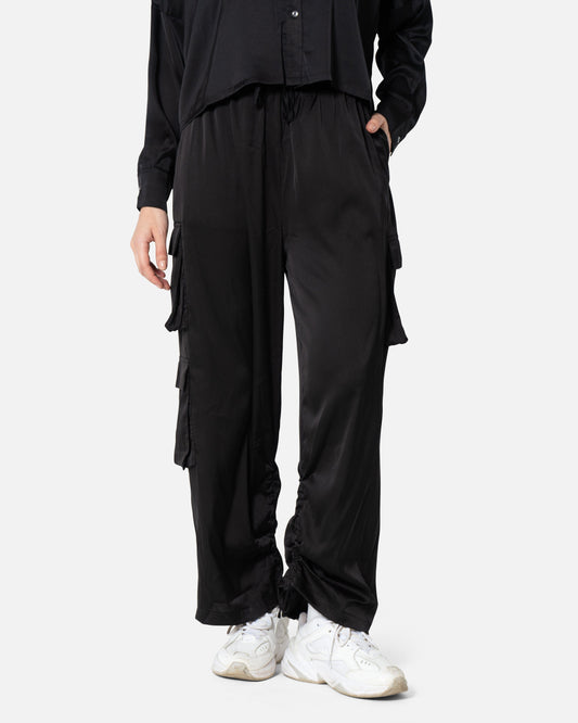 Black - Satin Cargo Pants TheMakeovr 