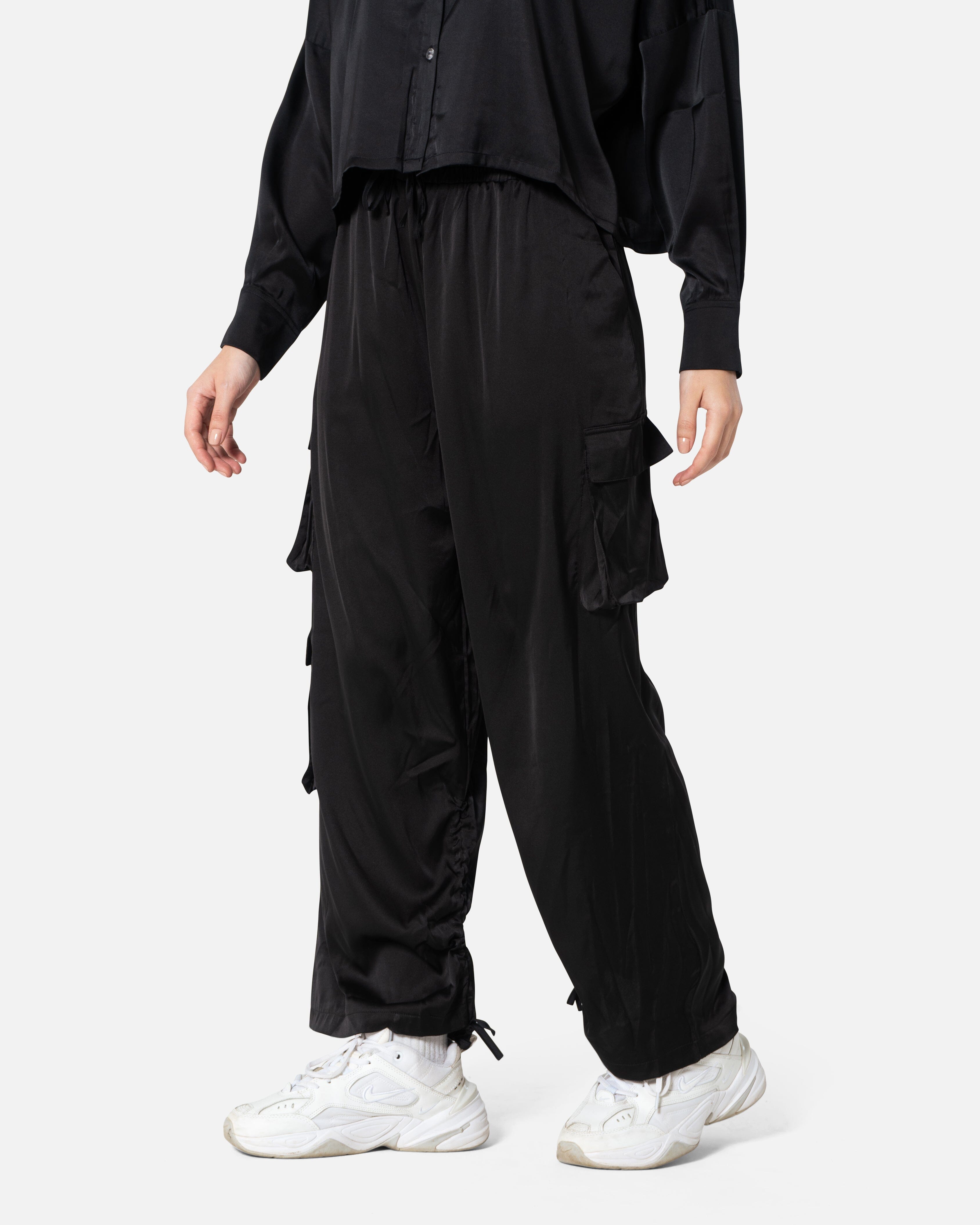 Black - Satin Cargo Pants TheMakeovr 