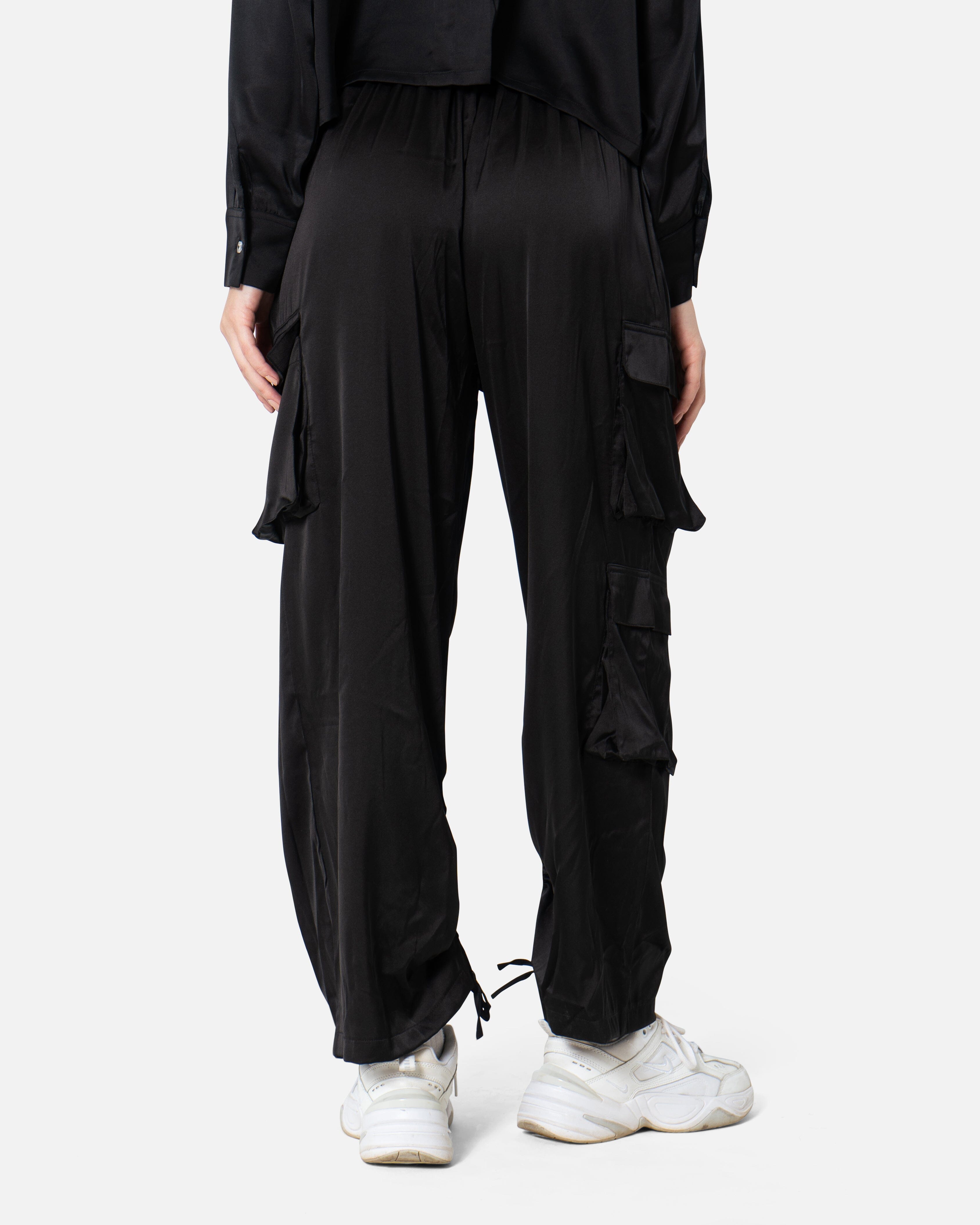 Black - Satin Cargo Pants TheMakeovr 