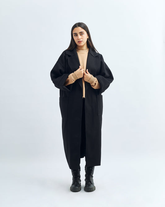 Black - Wool Blend Coat Coat TheMakeovr 
