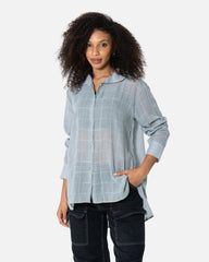 Blue Chequered - Linen Oversized Shirt Oversized Long Sleeve Shirt TheMakeovr 