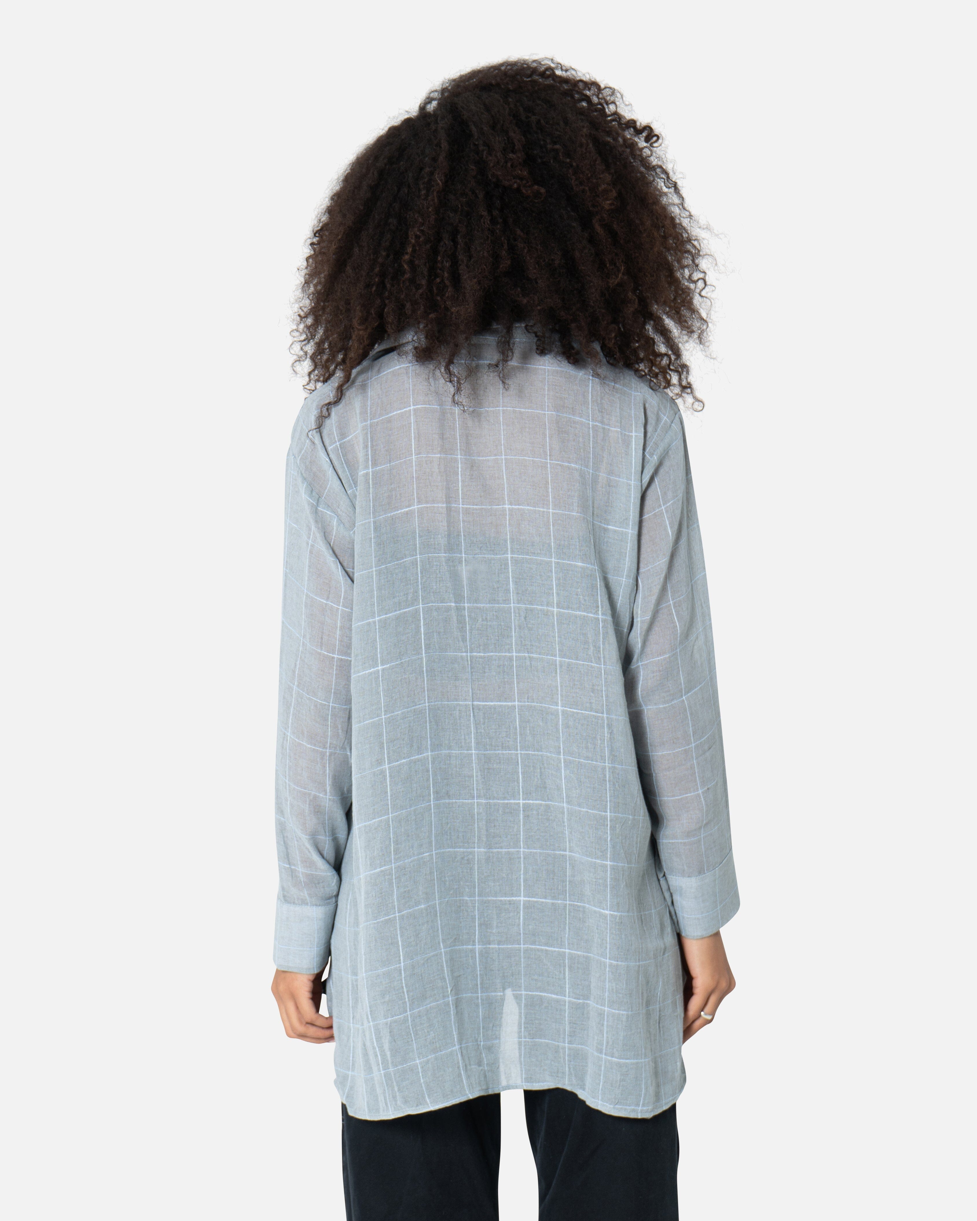 Blue Chequered - Linen Oversized Shirt Oversized Long Sleeve Shirt TheMakeovr 