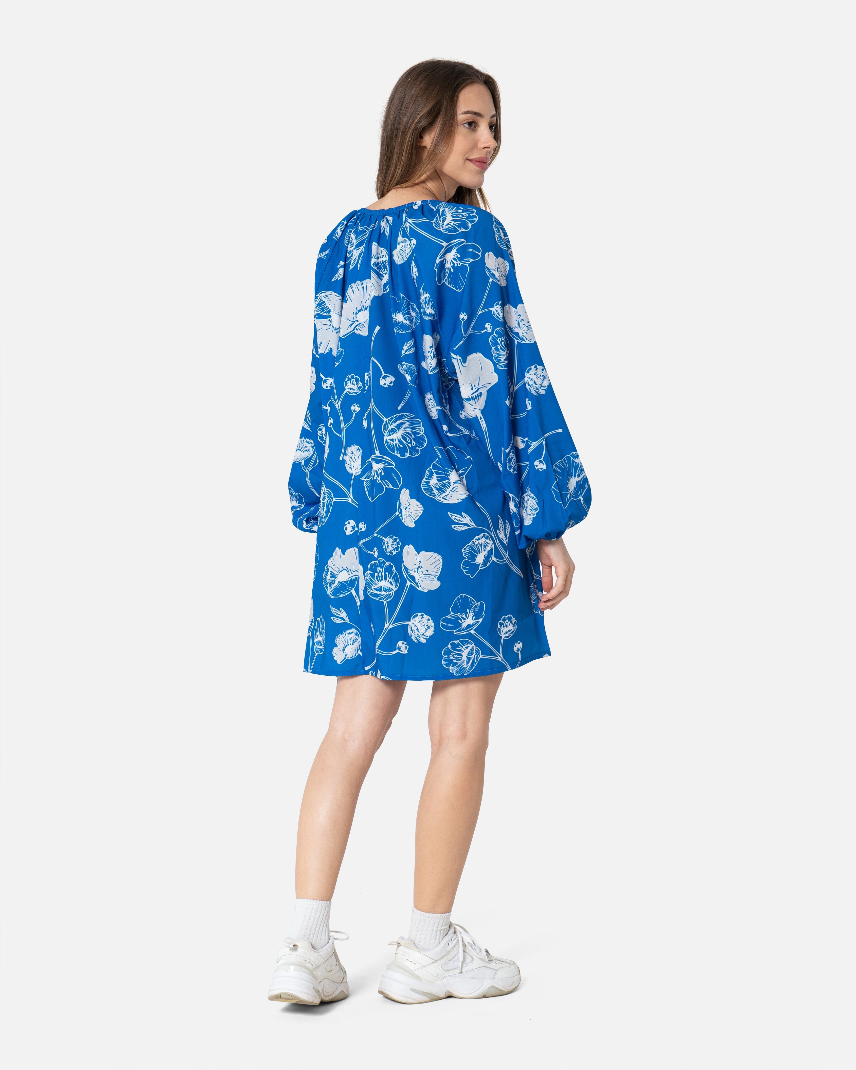 Blue - Floral Dress Flower Dress TheMakeovr 