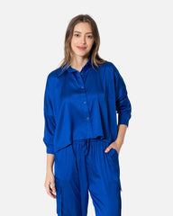 Blue - Plain Satin Shirt TheMakeovr 