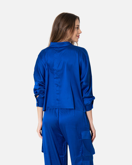 Blue - Plain Satin Shirt TheMakeovr 