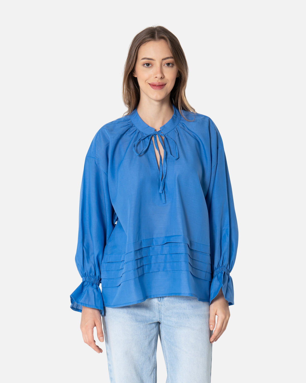 Blue - Ruffle Sleeve Blouse Blouse TheMakeovr 