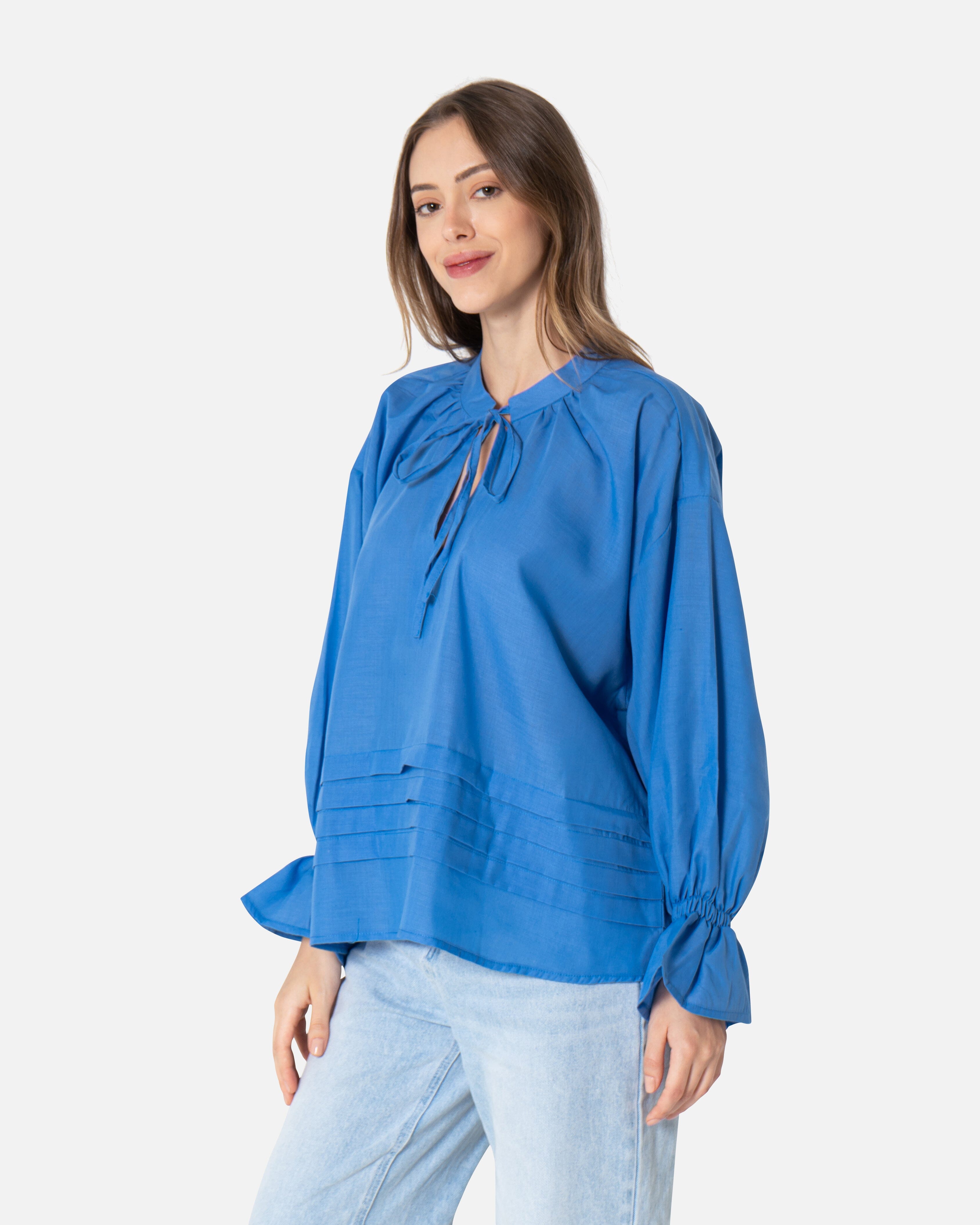 Blue - Ruffle Sleeve Blouse Blouse TheMakeovr 