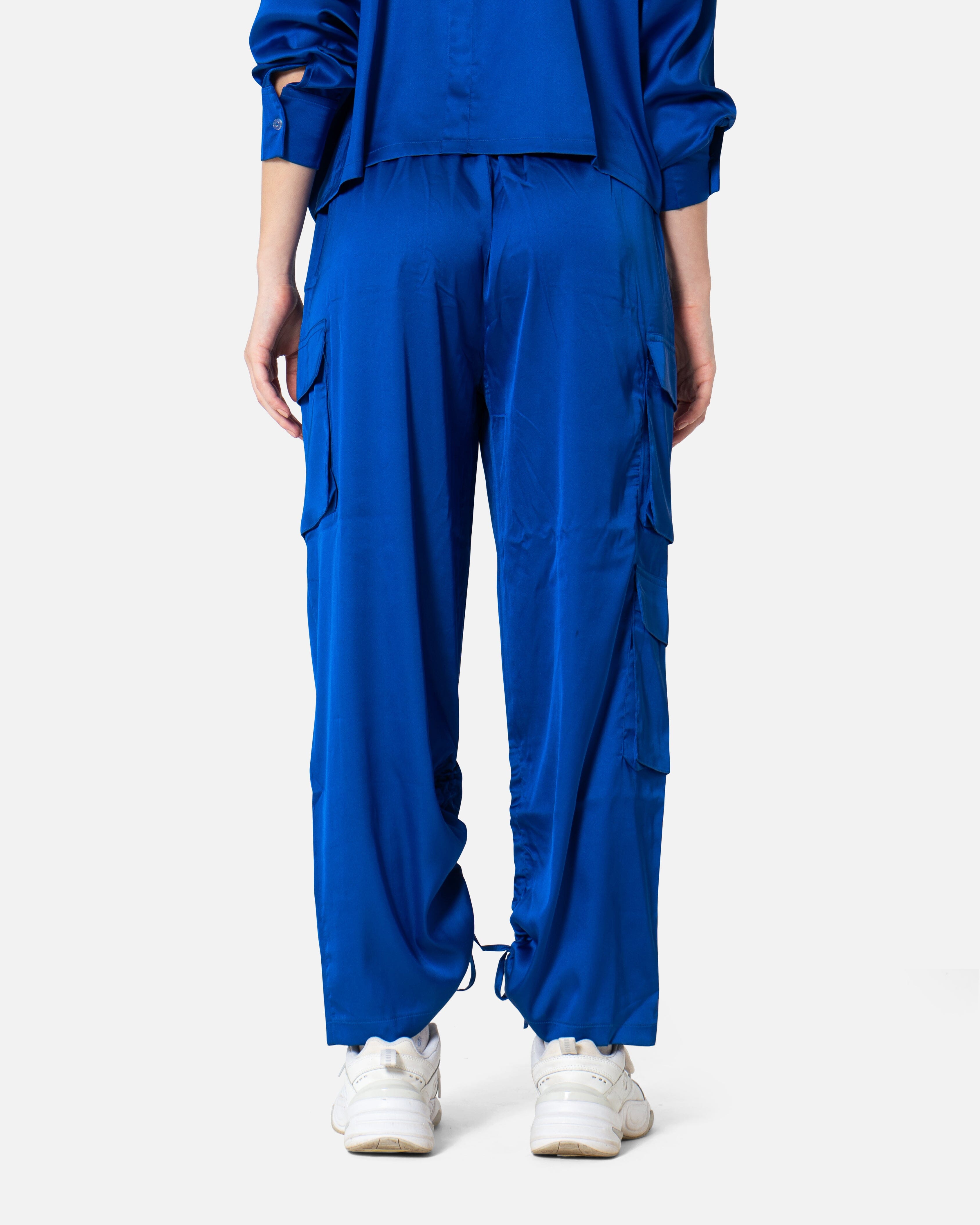 Blue - Satin Cargo Pants TheMakeovr 