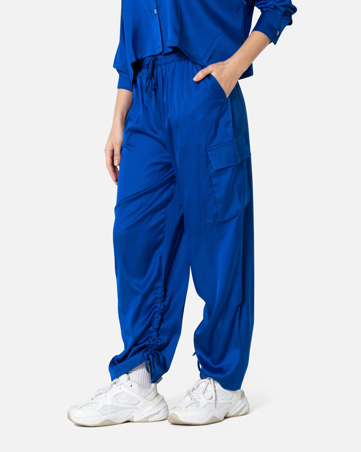 Blue - Satin Cargo Pants TheMakeovr 