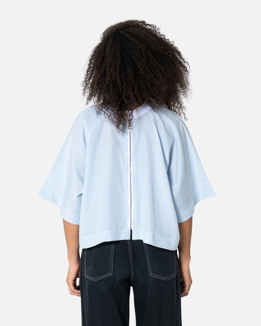 Blue Stripes - Zipper Tee Oversized Long Sleeve Shirt TheMakeovr 