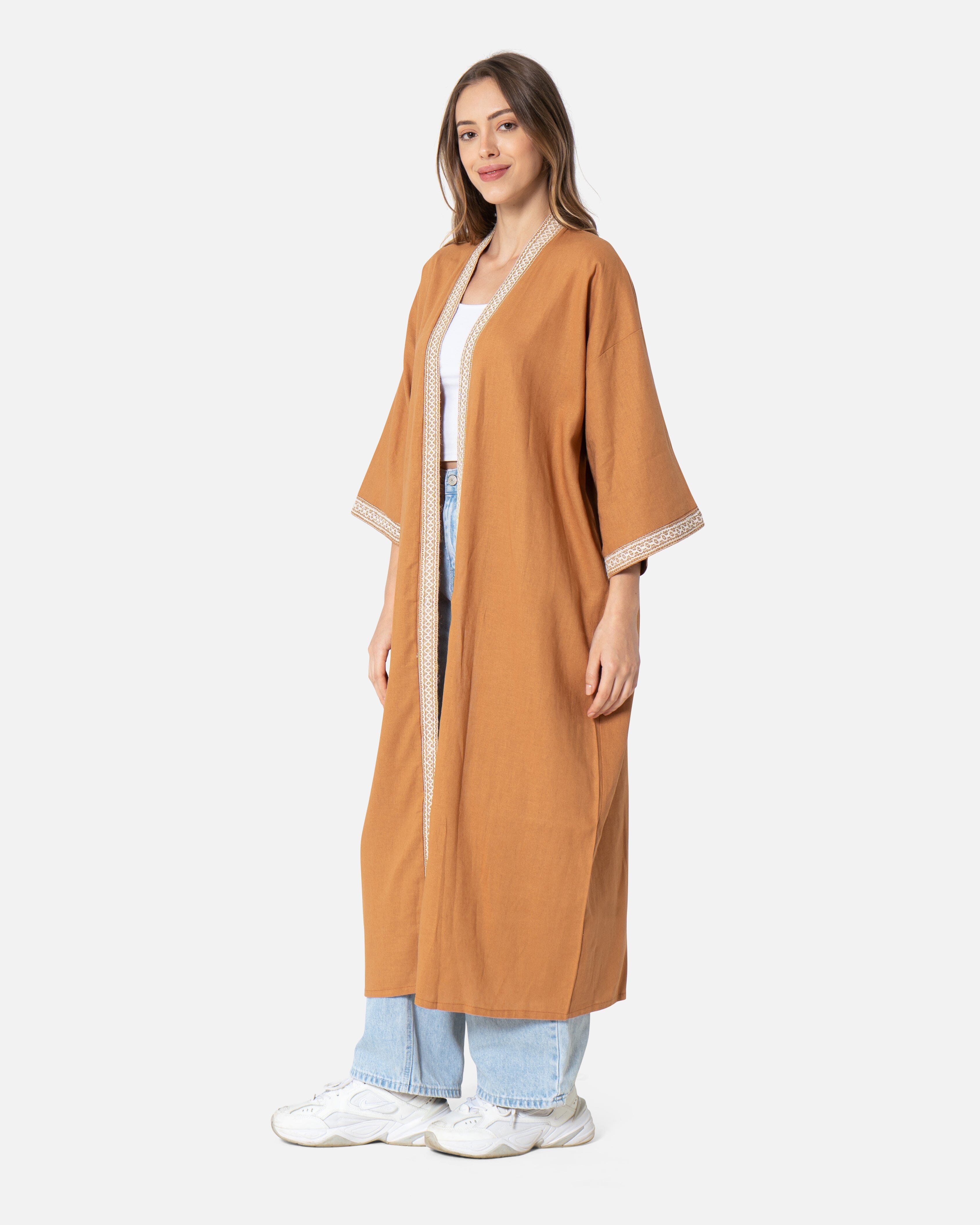 Camel - Linen Blend Kimono Linen Blend Kimonos TheMakeovr 