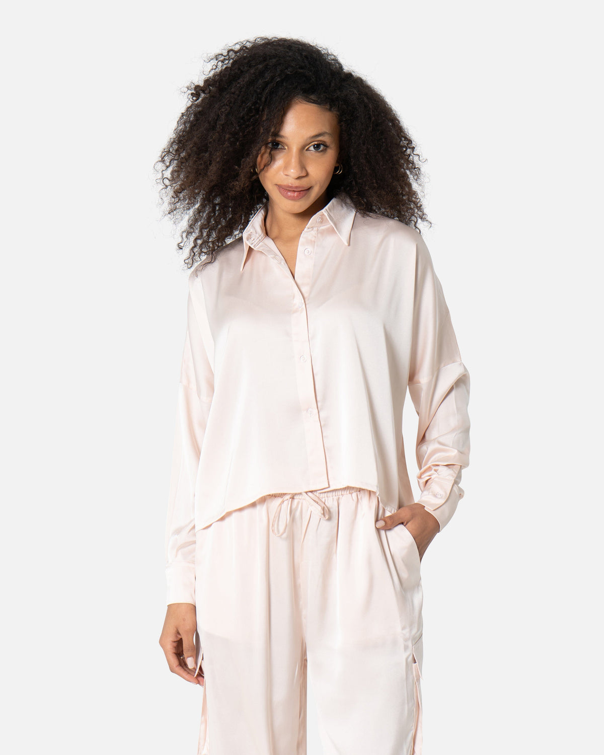 Champagne - Plain Satin Shirt TheMakeovr 