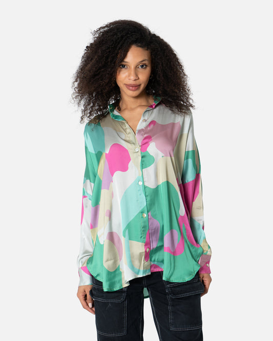 Frolic Green - Satin Shirt Satin Shirts TheMakeovr 