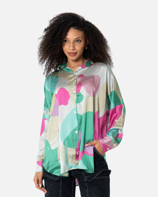 Frolic Green - Satin Shirt Satin Shirts TheMakeovr 