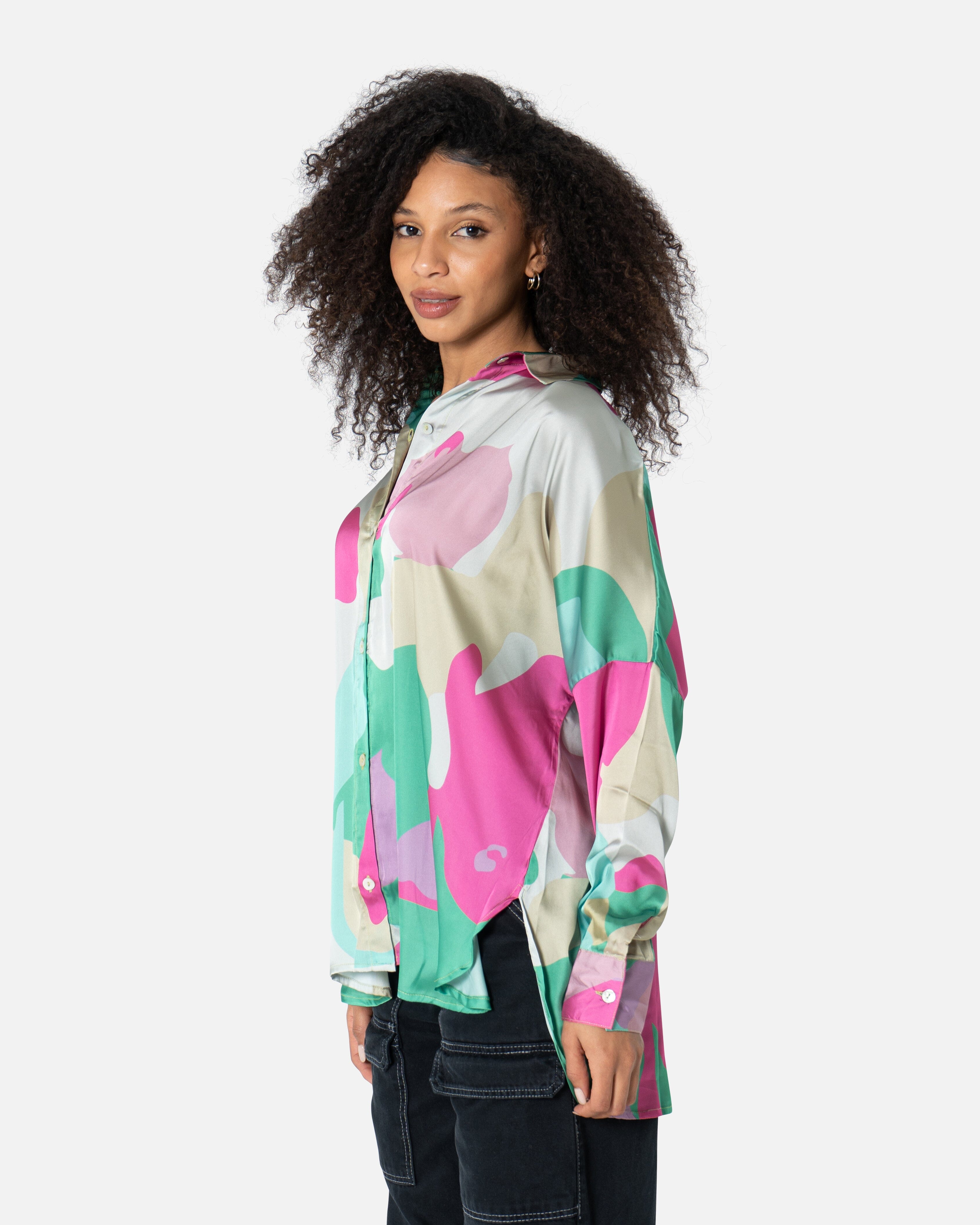 Frolic Green - Satin Shirt Satin Shirts TheMakeovr 