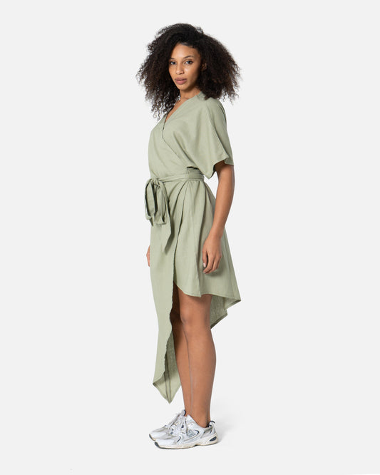 Frosty Green - Linen Wrap Dress Dress TheMakeovr 