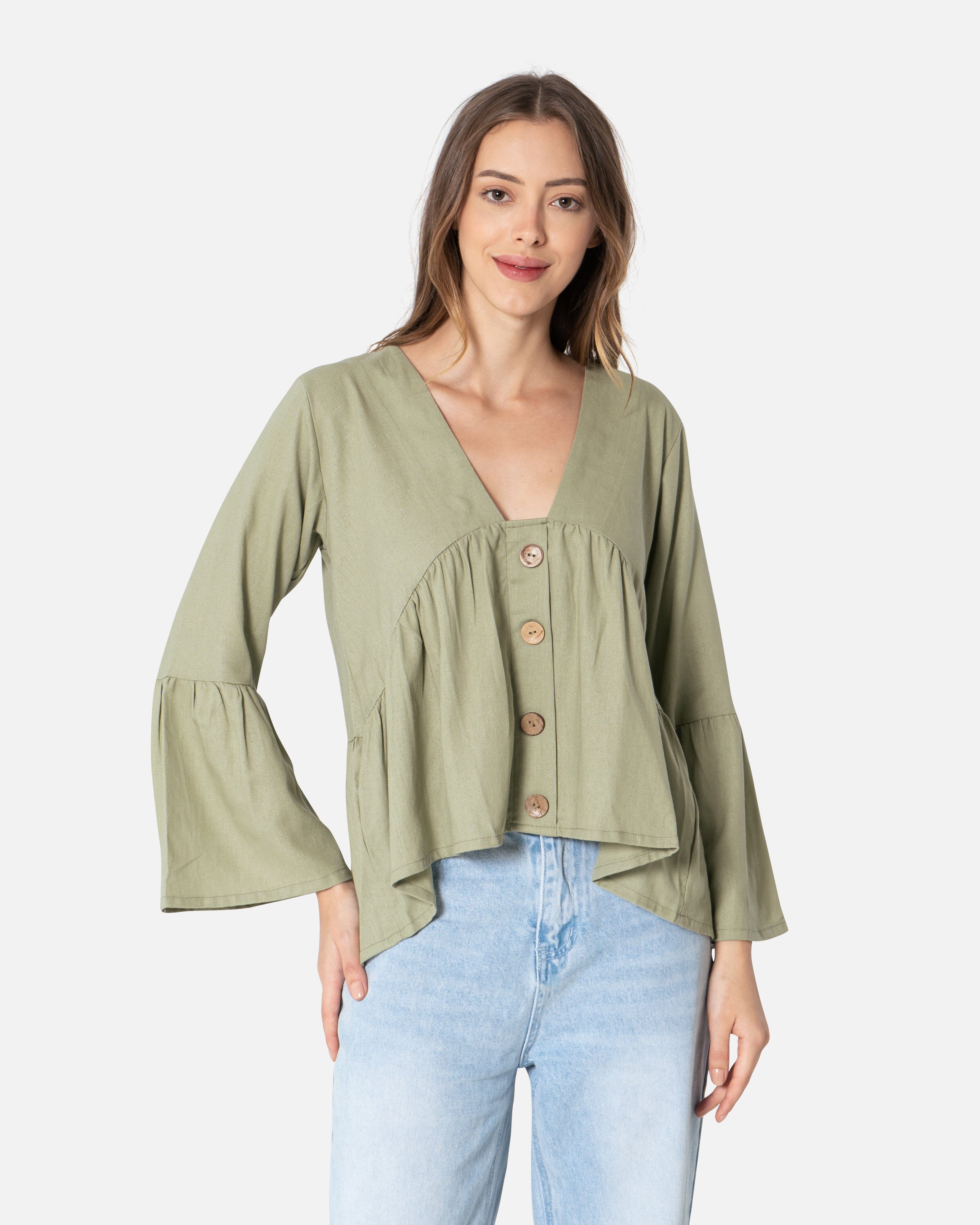 Frosty Green - Ruffle Blouse Ruffle Blouses TheMakeovr 