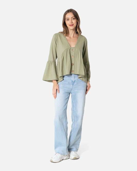 Frosty Green - Ruffle Blouse Ruffle Blouses TheMakeovr 