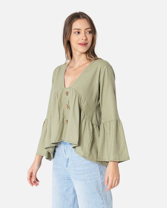 Frosty Green - Ruffle Blouse Ruffle Blouses TheMakeovr 