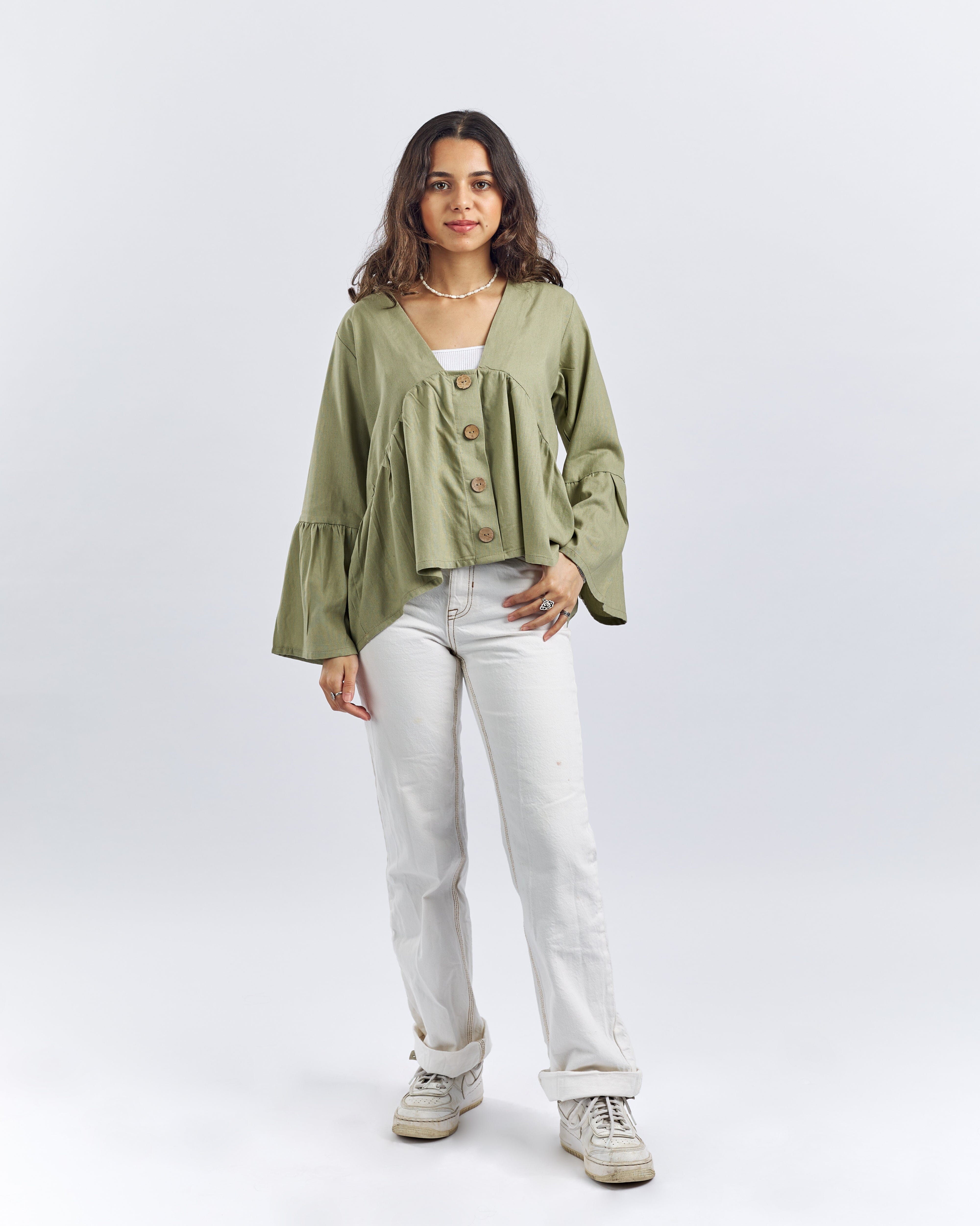 Frosty Green - Ruffle Blouse Ruffle Blouses TheMakeovr 