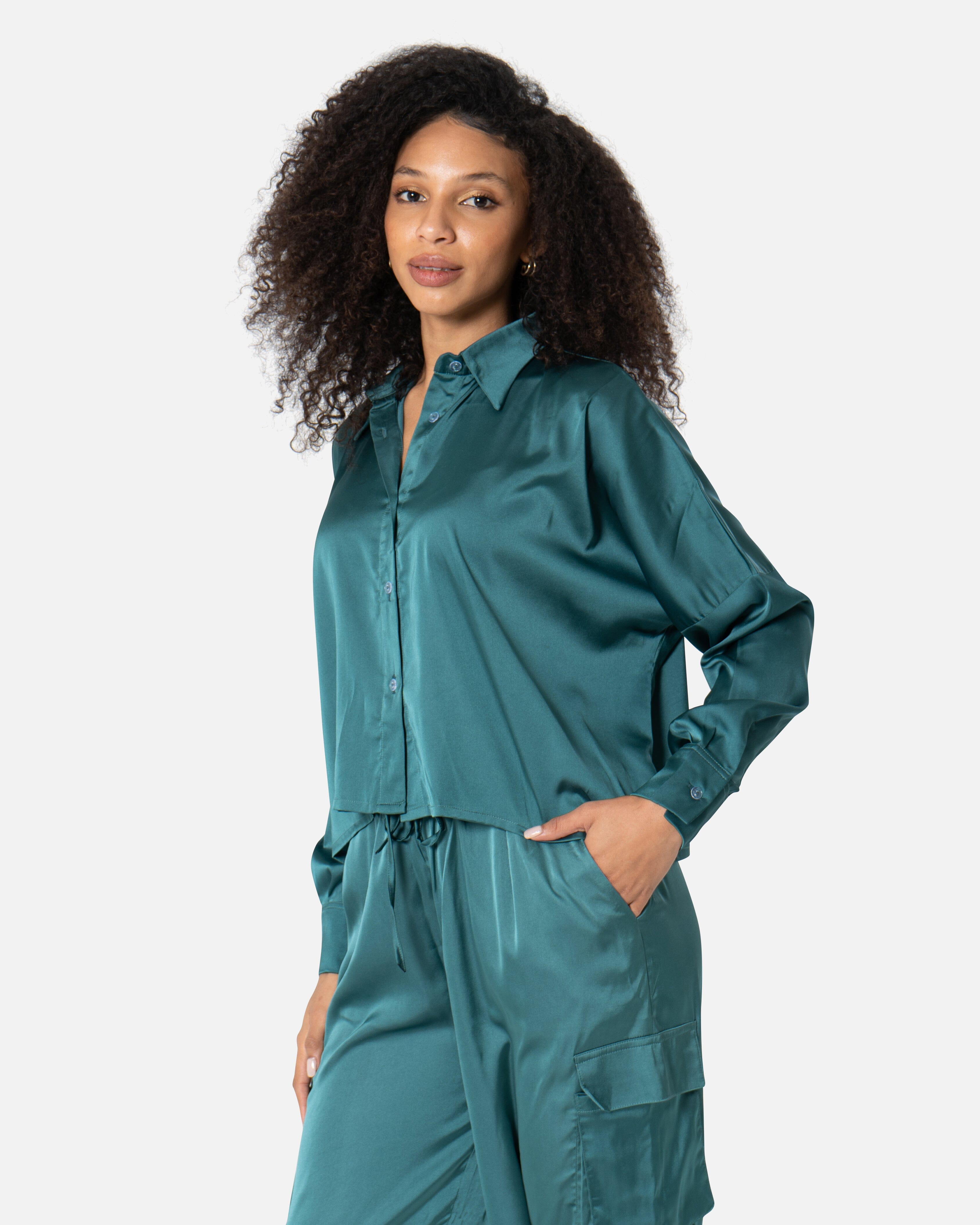 Green - Plain Satin Shirt TheMakeovr 