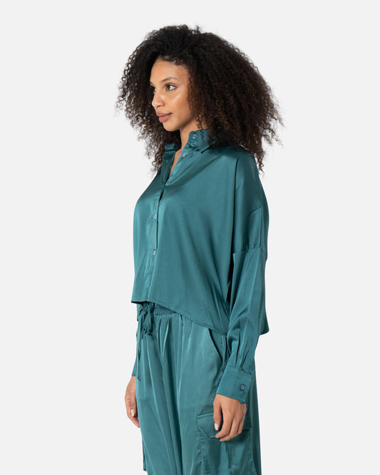 Green - Plain Satin Shirt TheMakeovr 