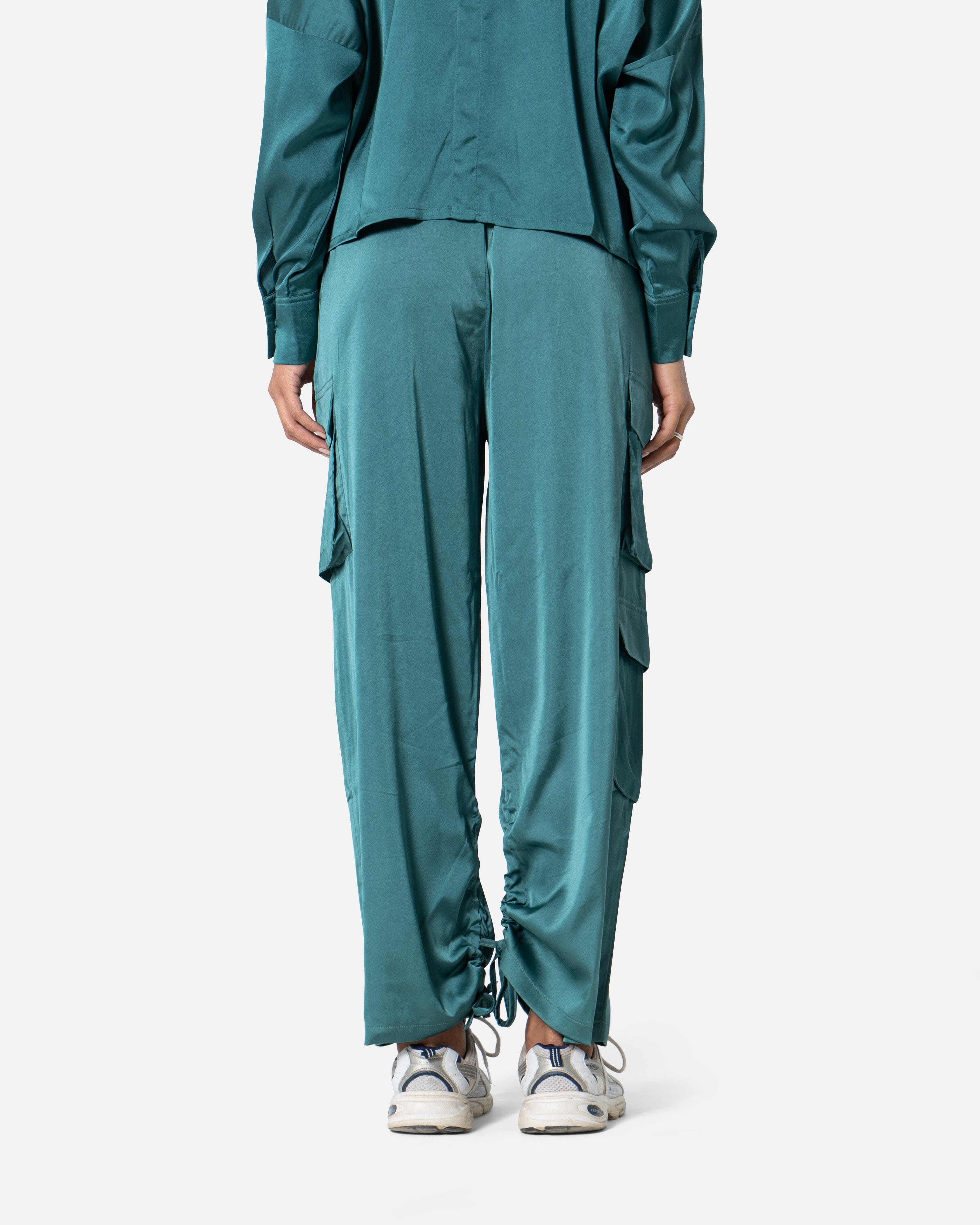 Green - Satin Cargo Pants TheMakeovr 