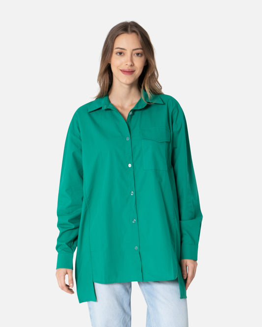 Green Stapled - Poplin Oversized Shirt Oversized Long Sleeve Shirt TheMakeovr 