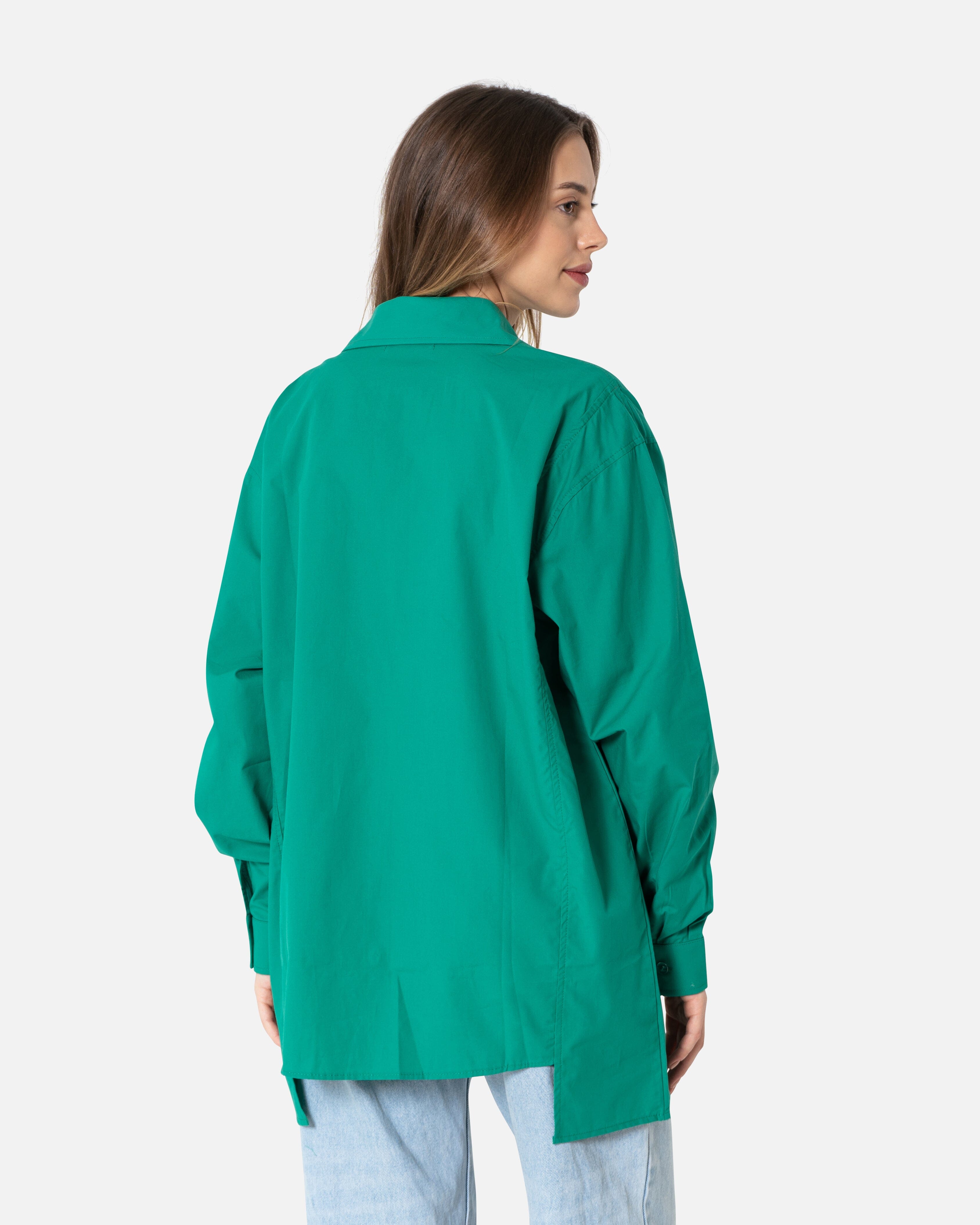 Green Stapled - Poplin Oversized Shirt Oversized Long Sleeve Shirt TheMakeovr 