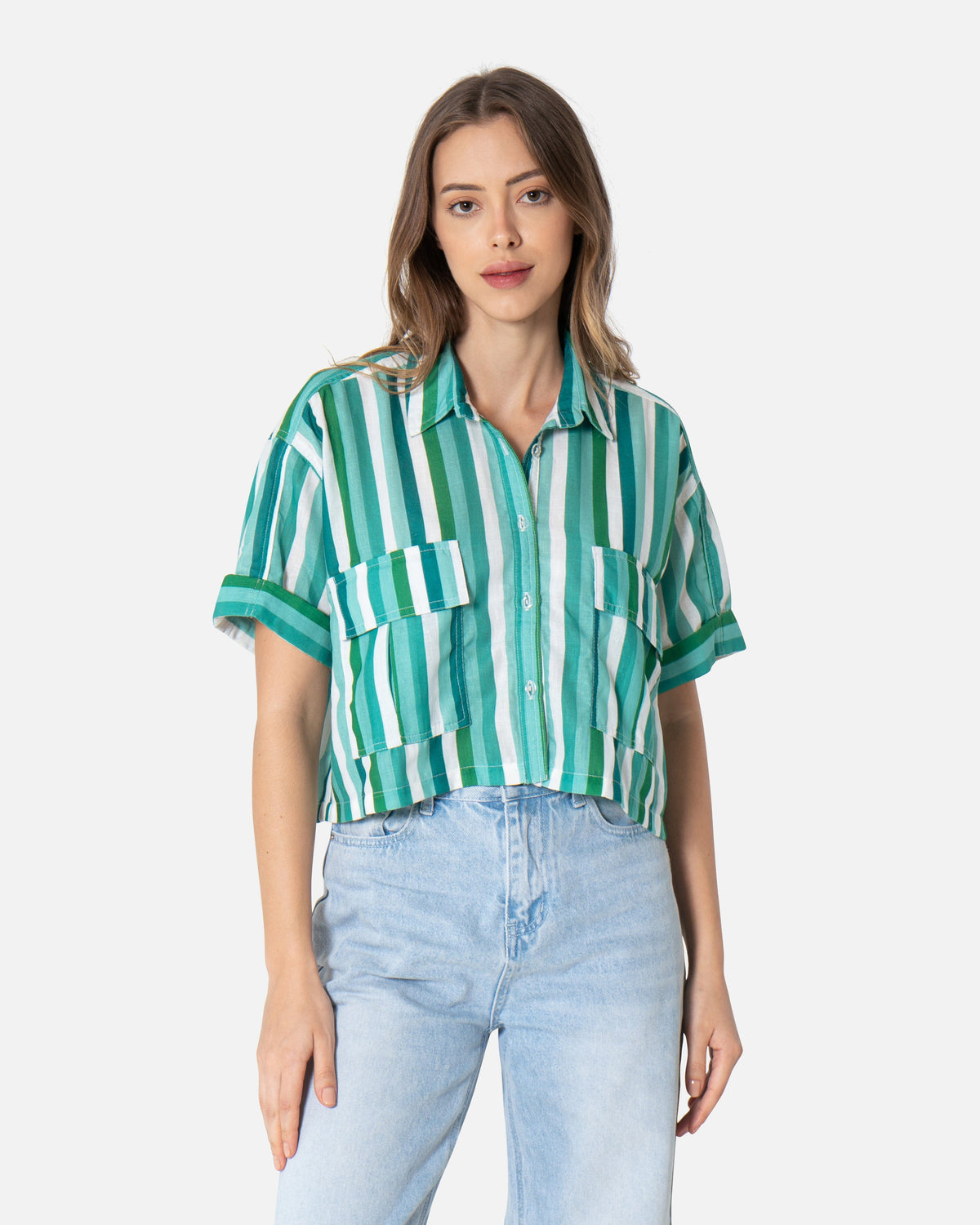 Green Streak - Cropped Shirt Cropped Shirt TheMakeovr 