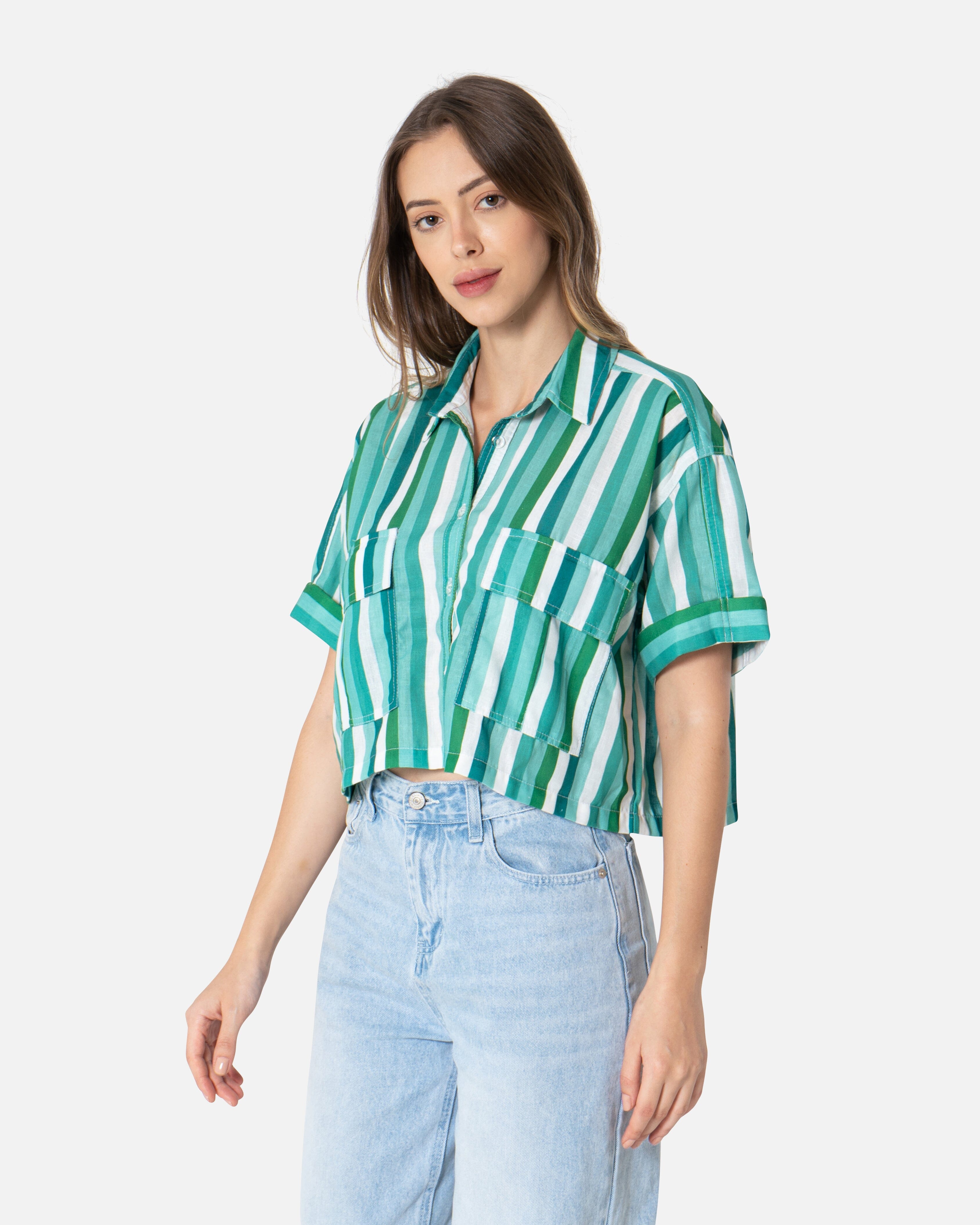 Green Streak - Cropped Shirt Cropped Shirt TheMakeovr 