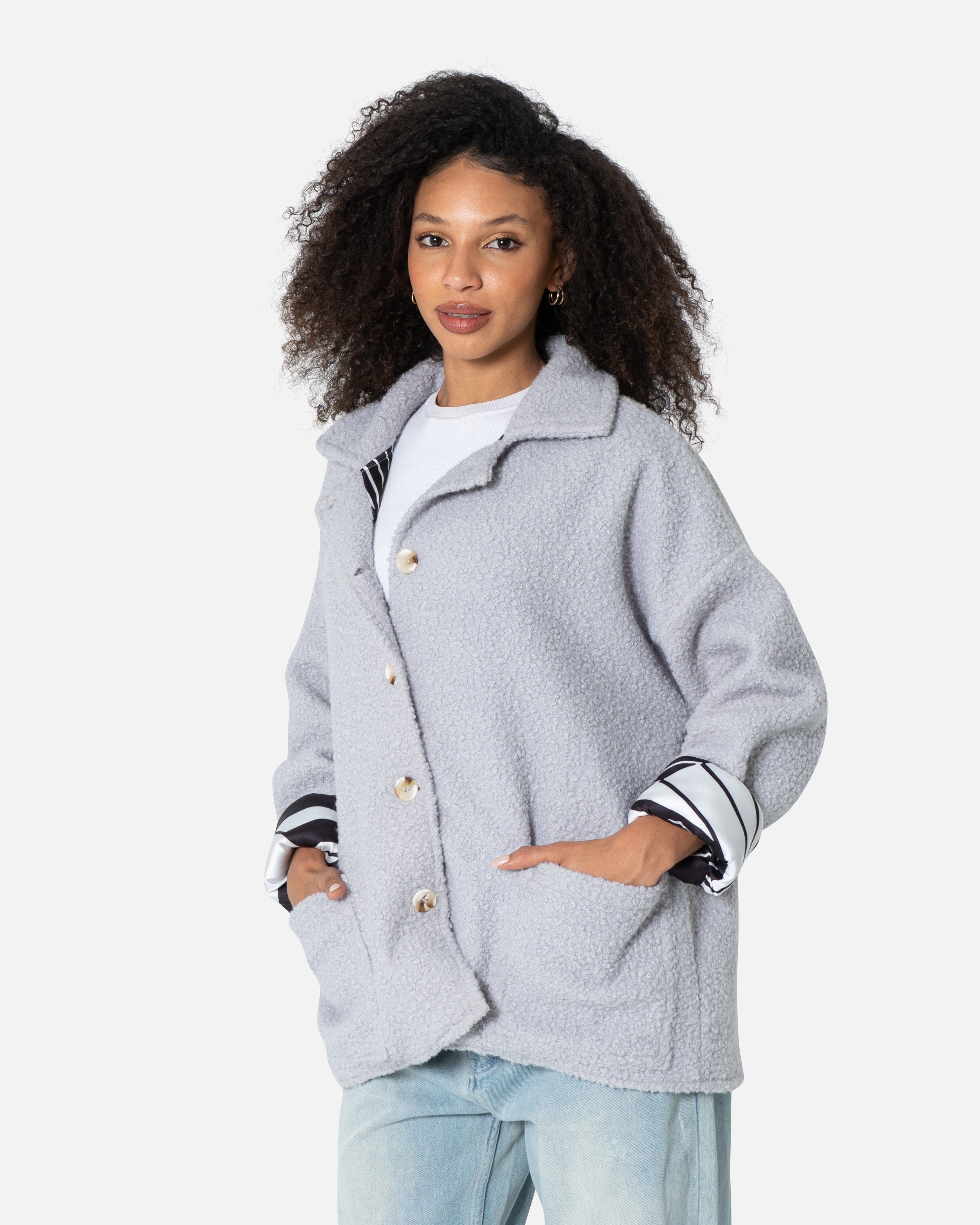 Grey - Fur Jacket Jacket TheMakeovr 