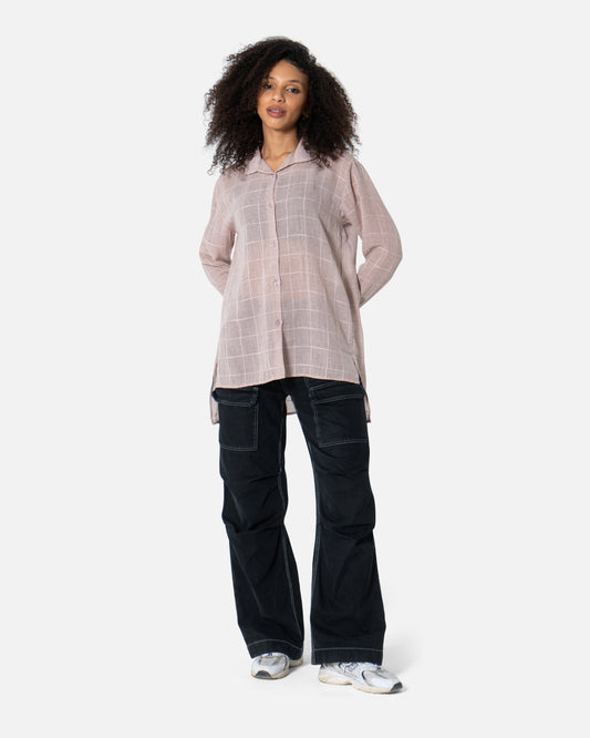 Kashmir Chequered - Linen Oversized Shirt Oversized Long Sleeve Shirt TheMakeovr 