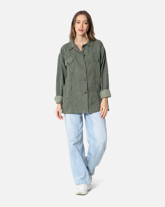 Olive - Corduroy Shirt Oversized Long Sleeve Shirt TheMakeovr 