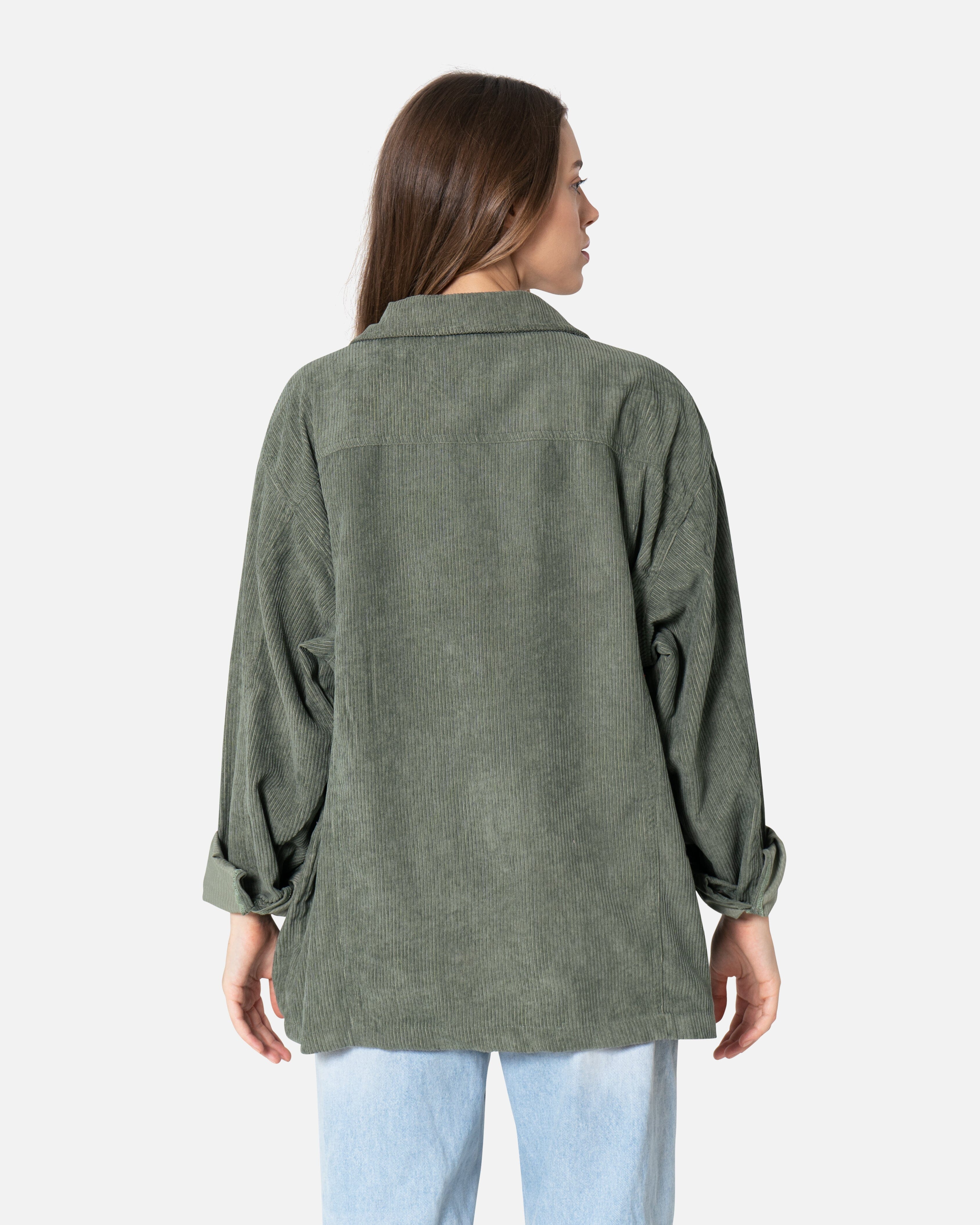 Olive - Corduroy Shirt Oversized Long Sleeve Shirt TheMakeovr 