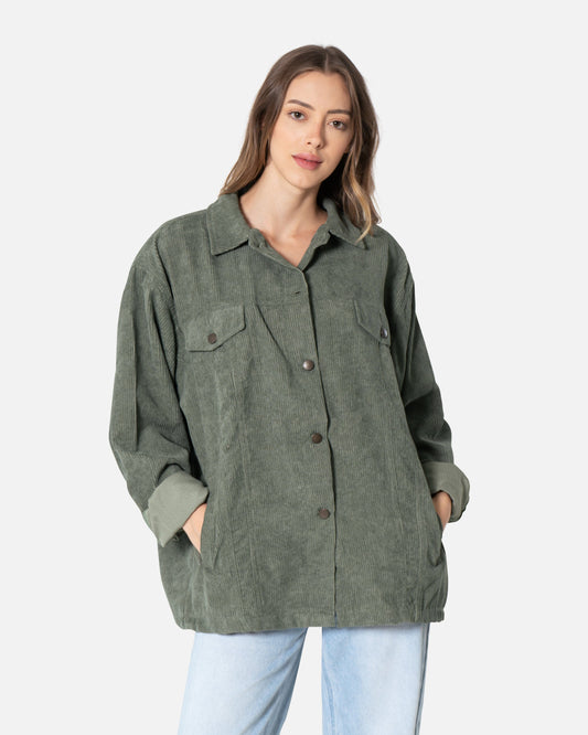 Olive - Corduroy Shirt Oversized Long Sleeve Shirt TheMakeovr 