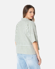 Olive Stripes - Cropped Shirt Oversized Long Sleeve Shirt TheMakeovr 