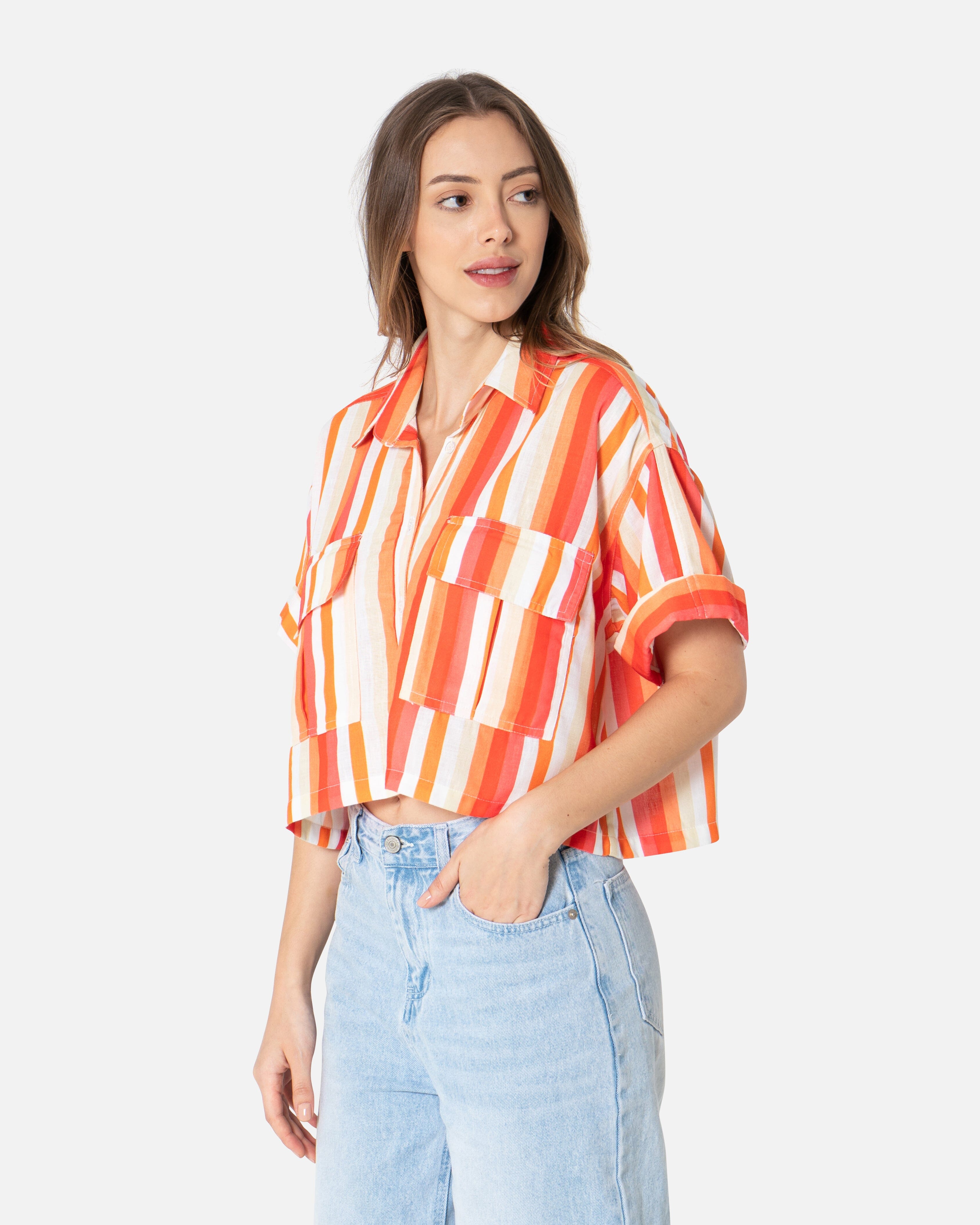 Orange Streak - Cropped Shirt Cropped Shirt TheMakeovr 