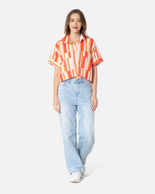 Orange Streak - Cropped Shirt Cropped Shirt TheMakeovr 