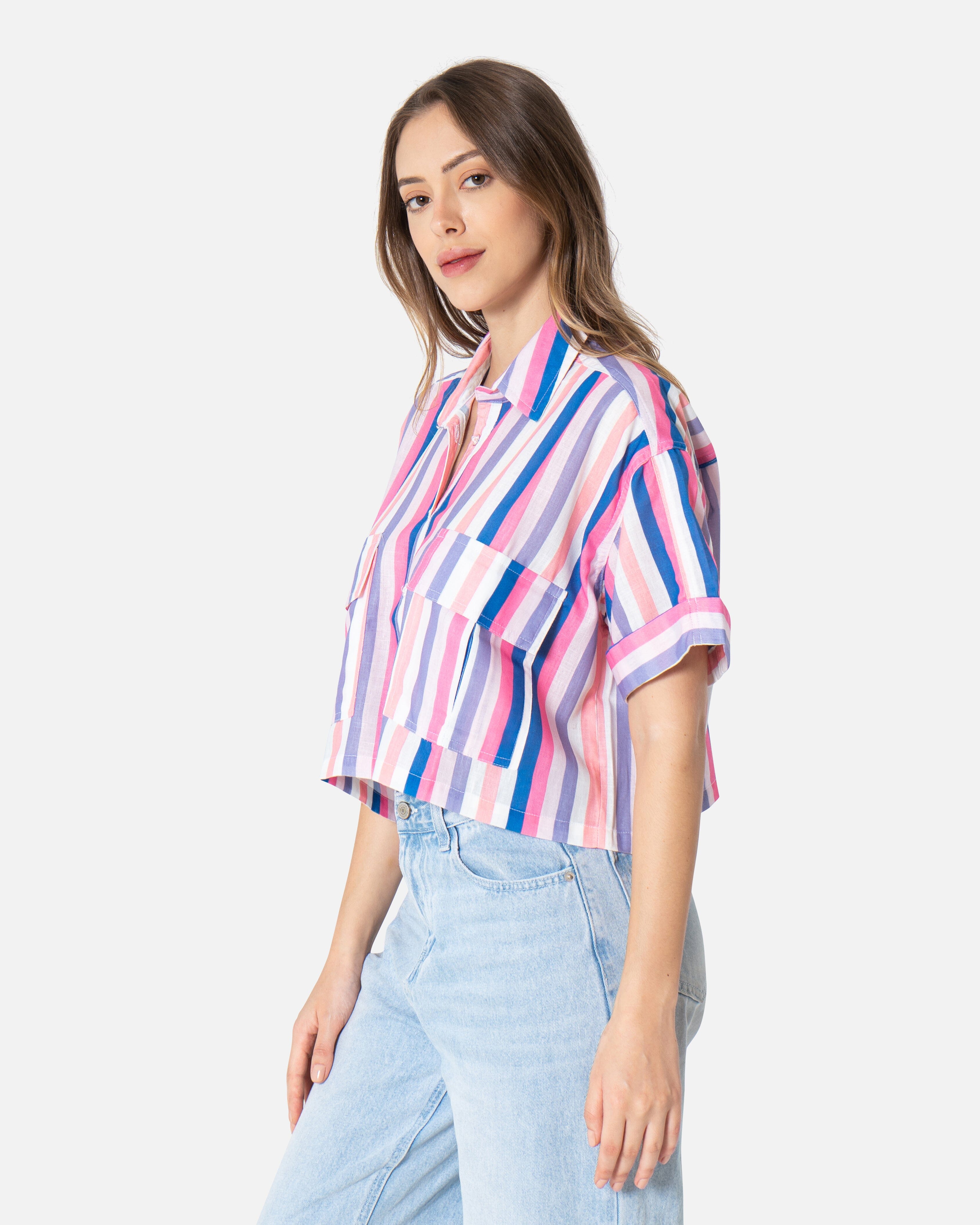 Pink Streak - Cropped Shirt Cropped Shirt TheMakeovr 