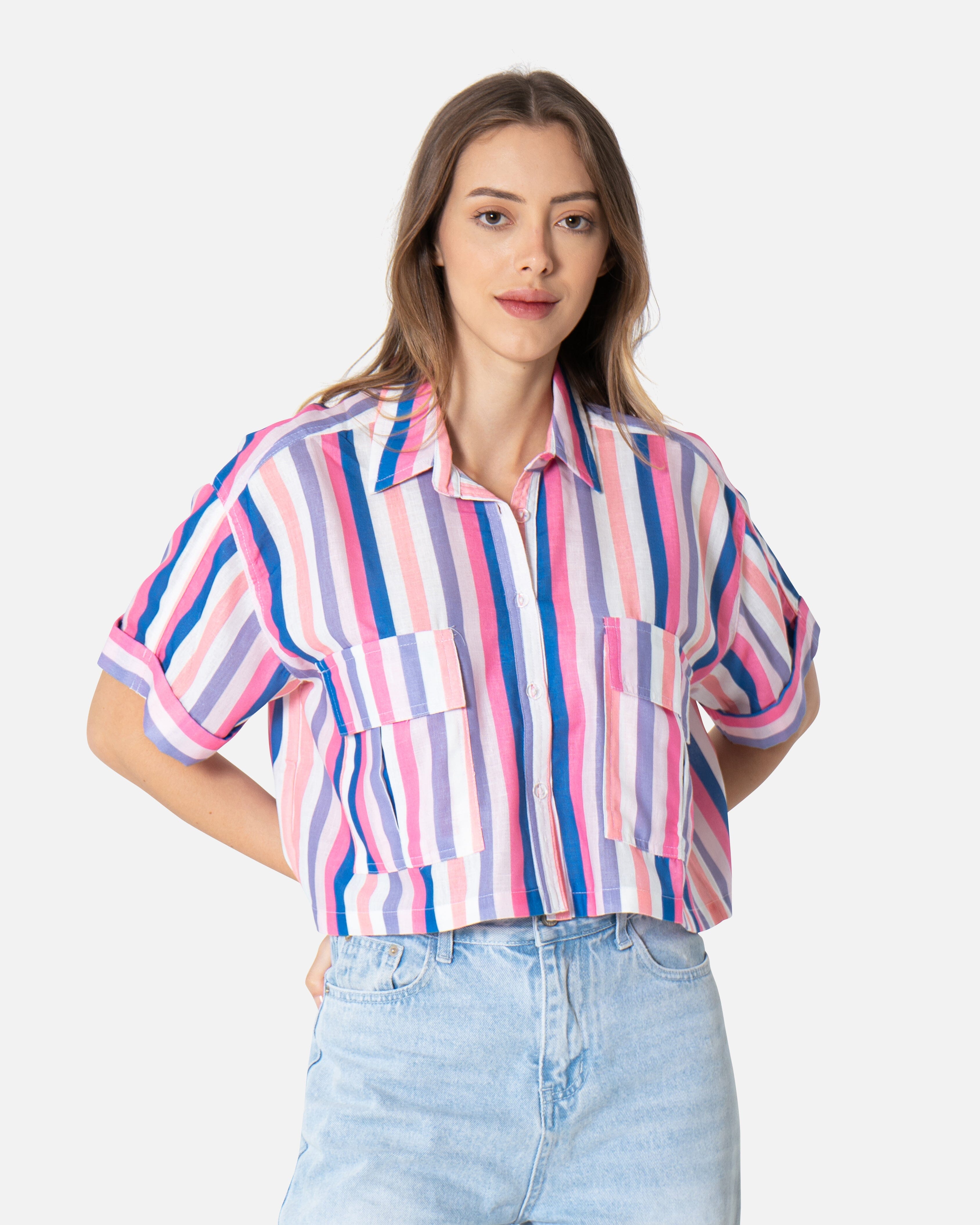 Pink Streak - Cropped Shirt Cropped Shirt TheMakeovr 