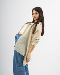 Beige Chequered - Linen Oversized Shirt Oversized Long Sleeve Shirt TheMakeovr 